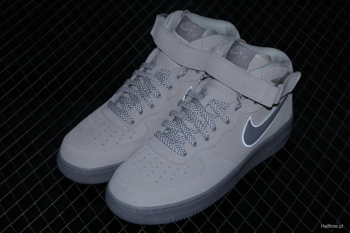 NIKE Air Force 1x 07 Mid air force light blue gray suede 3m reflective Zhongbang leisure board shoes 315123 002 Halftime