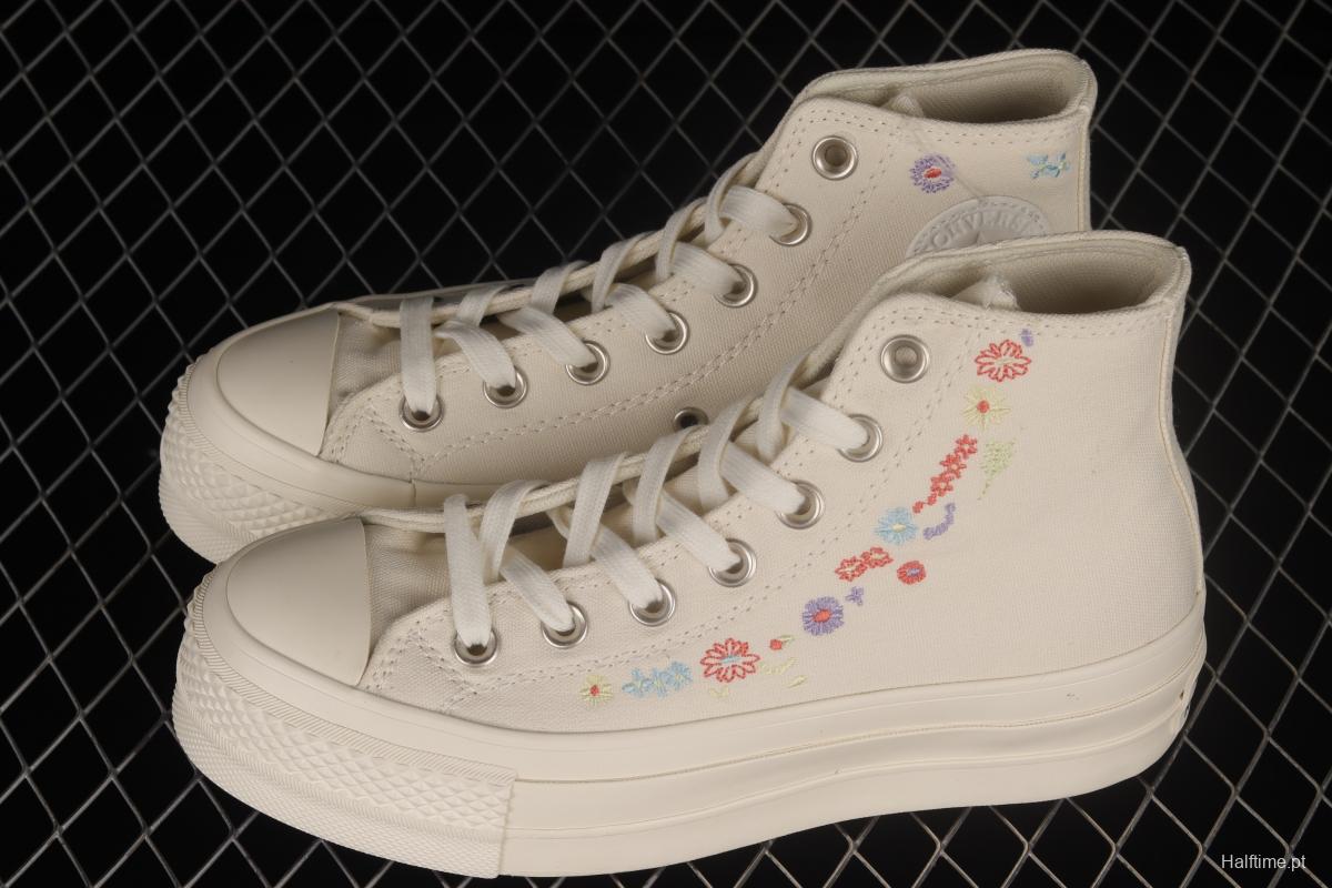 Converse All Star Lift Embroidered Flowers Platform Shoes A01586C