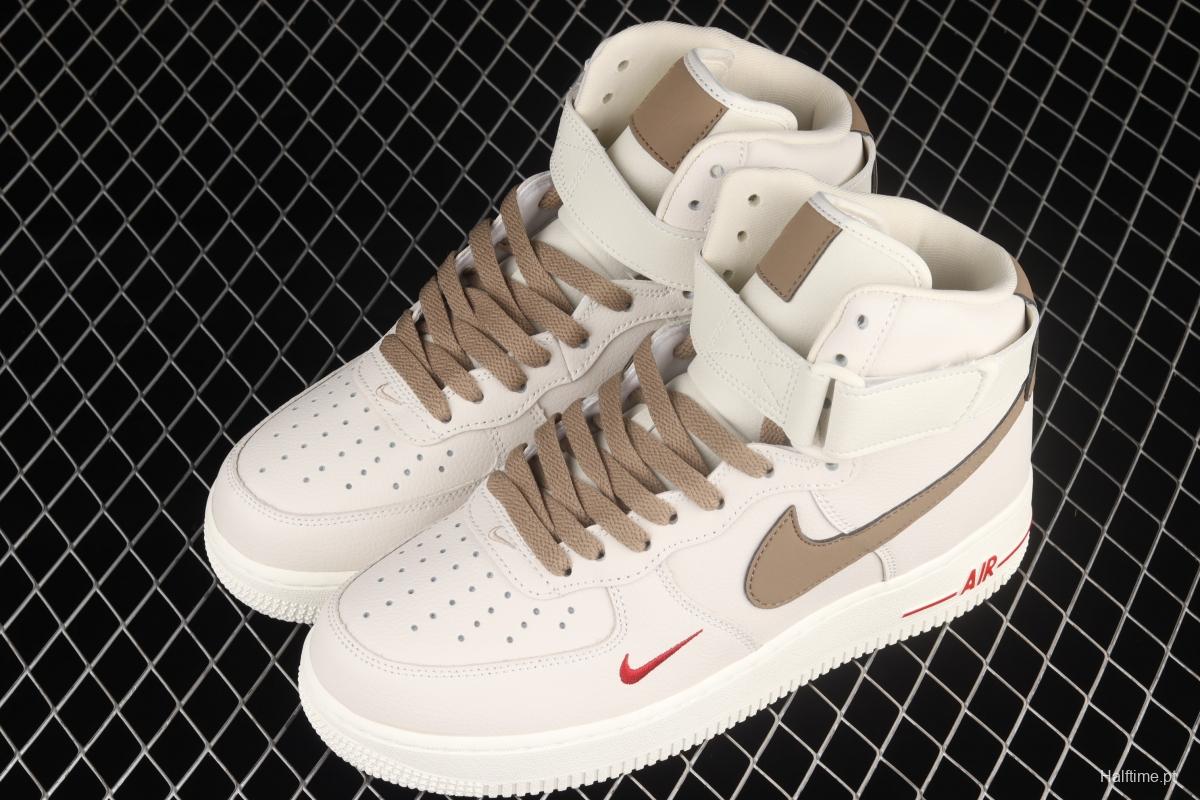 NIKE Air Force 1 Mid milky white light brown hook high-top casual board shoes 808788-995