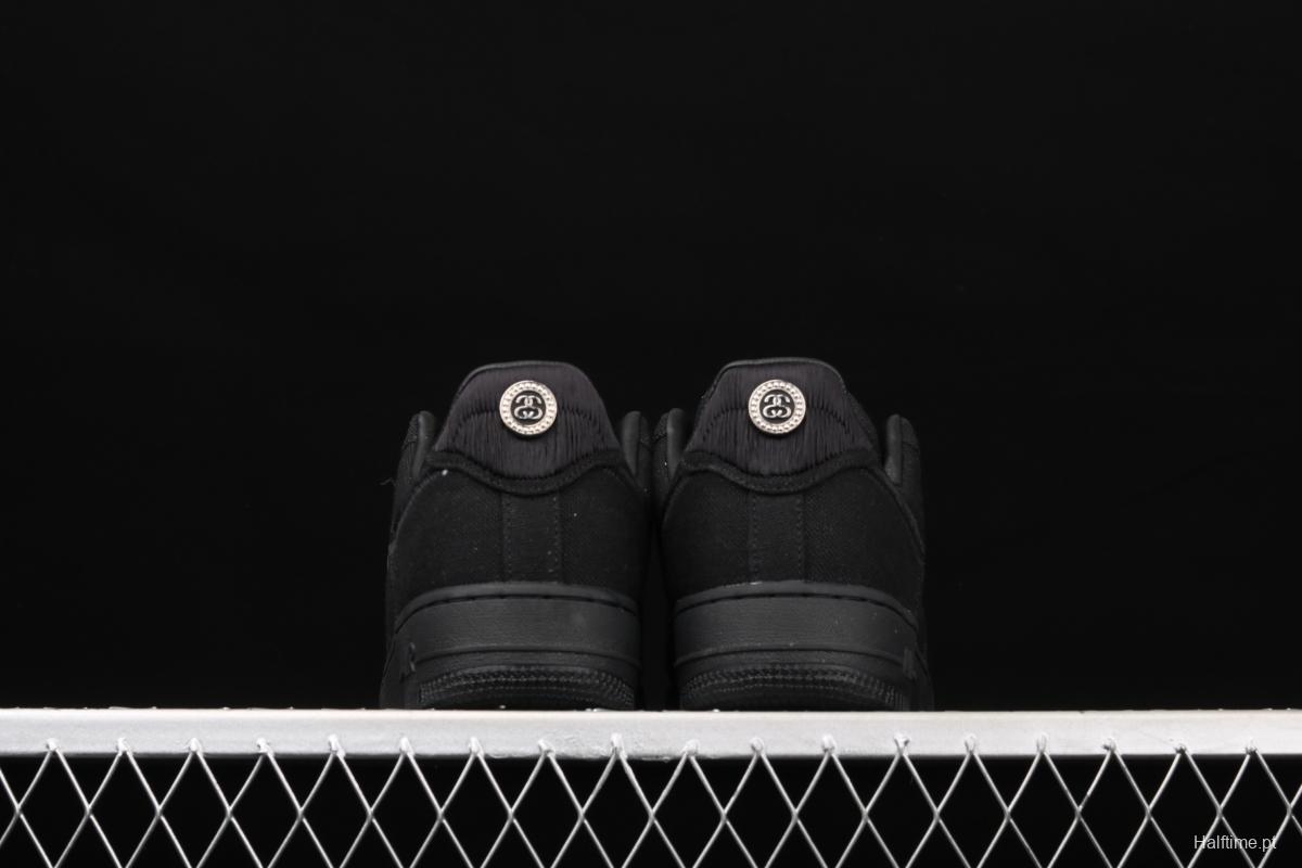 Stussy x NIKE Air Force 1 Low Black Cool Air Force low side black linen electric embroidered hook low upper board shoes CZ9084-001