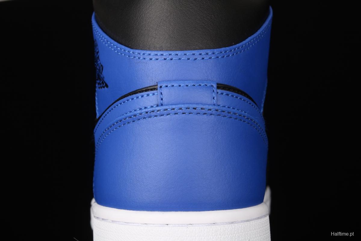 Air Jordan 1 Mid black and blue Zhongbang basketball shoes 554724-077