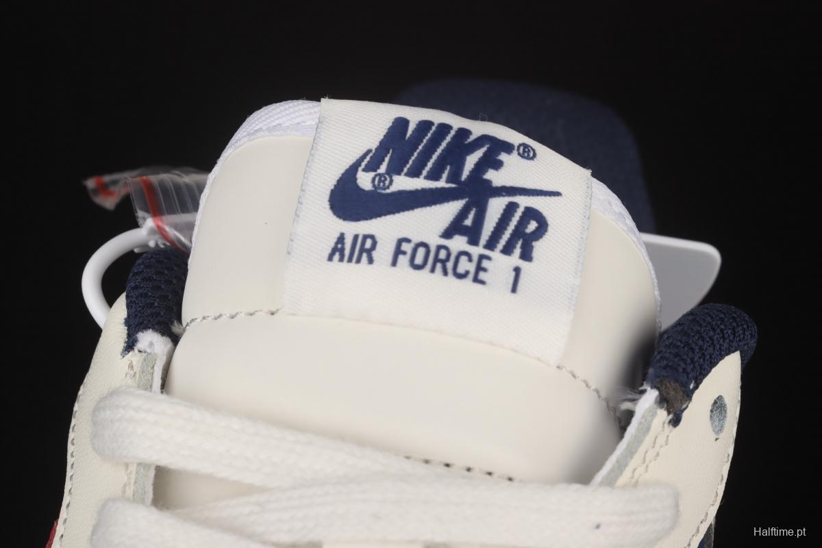 NIKE Air Force 1x07 Low white, blue and red stitching low-top casual board shoes CW2288-901