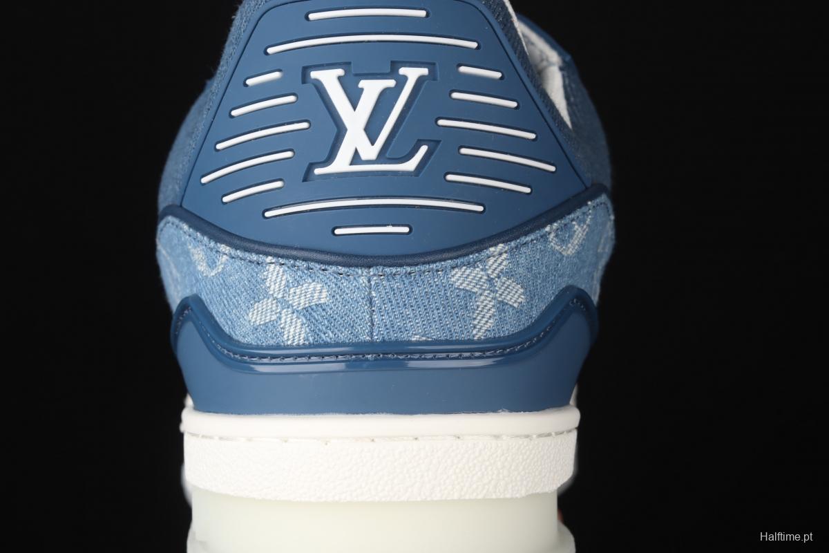 Authentic LV 2021ss early spring fashion catwalk sneakers 400N Blue denim