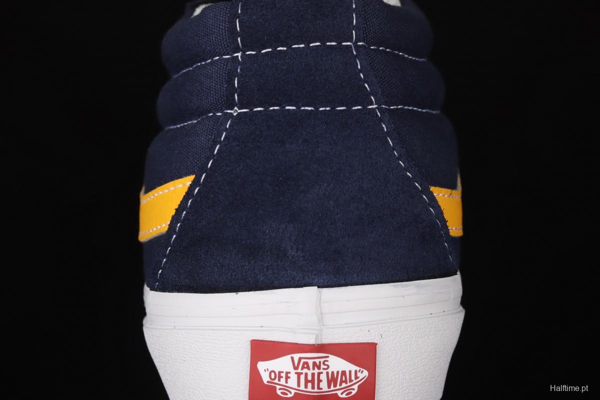 Vans Sk8-Mid blue and yellow color splicing of vintage classic canvas skateboard shoes VN0A3WM34PL