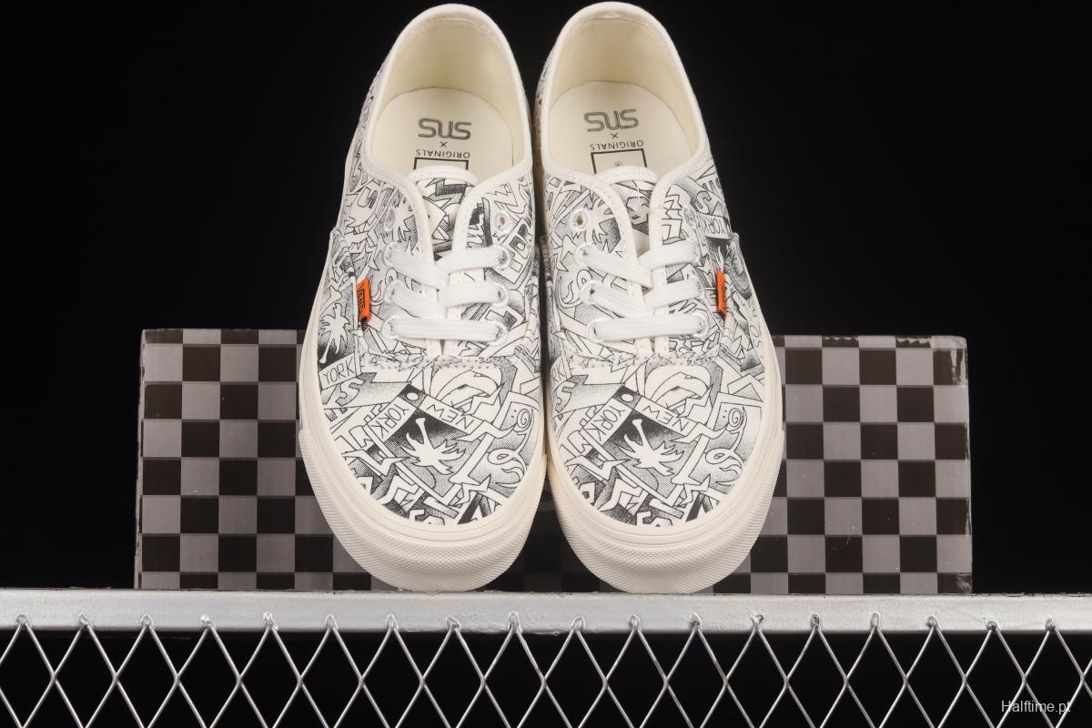 Vans Vault x SNS Joint Black and White Illustration Beach Print Vintage Canvas Sneakers VN0A4BV9676