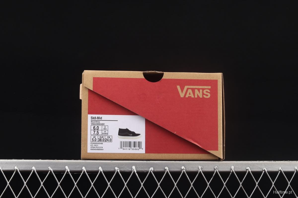 Vans Sk8-Mid 's new cool-feeling transparent glass glue black Zhongbang board shoes VN0A3WM3ABC