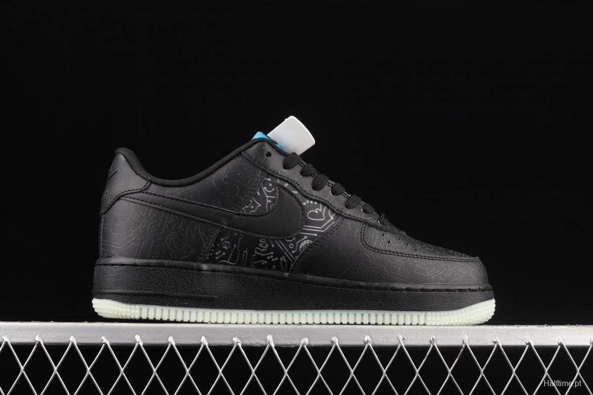 NIKE Air Force 1' 07 Low black and blue luminous low-top casual board shoes DH5354-001