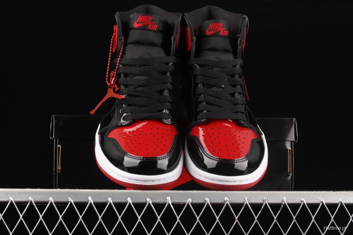 Air Jordan 1 High OG Bred Patent lacquered leather black and red high top basketball shoes 555088-063