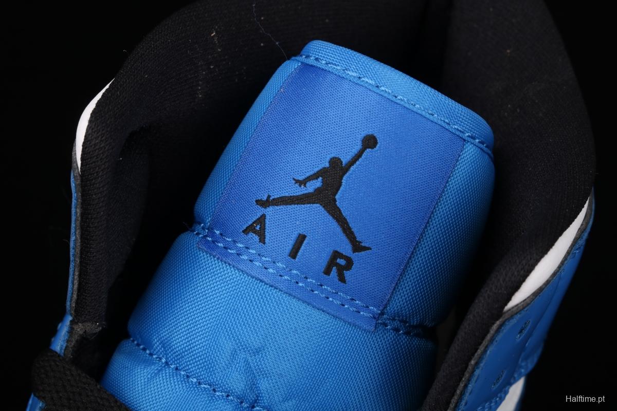 Air Jordan 1 Mid varnished leather white blue two-dimensional small lightning Zhongbang basketball shoes DD6834-402