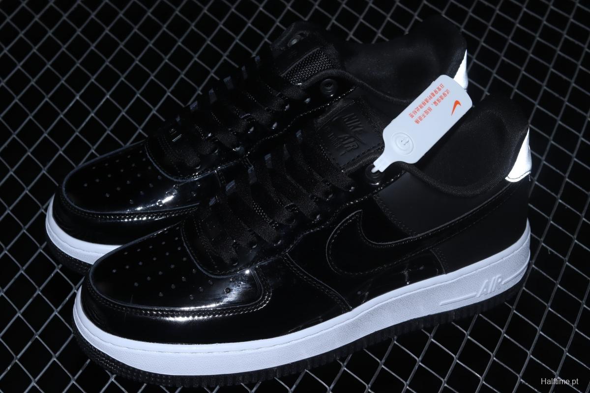 NIKE Air Force 1' 07 Low SE Prm lacquered leather black and white 3M reflective low-top casual board shoes AH6827-001