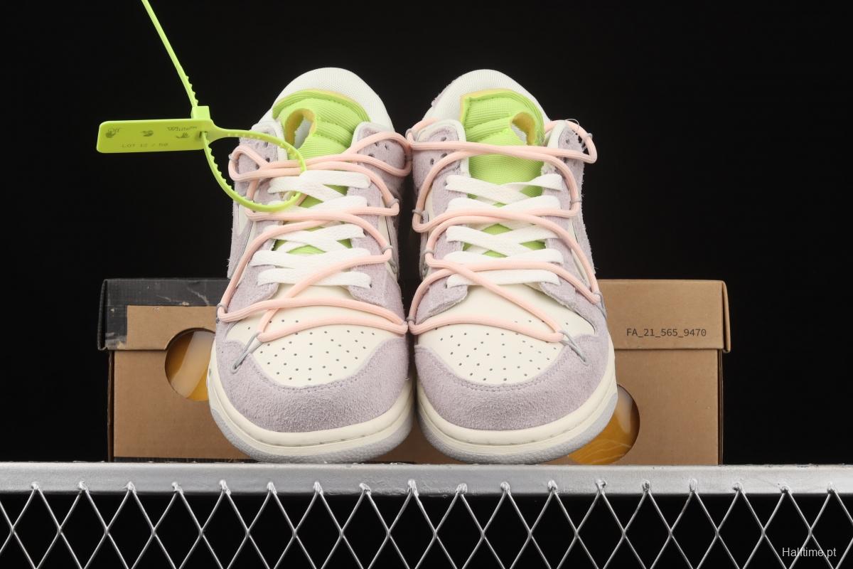 OFF-White x NIKE DUNK Low 12 of 50 OW pink and green suede SB buckle rebound fashion casual board shoes DJ0950-100