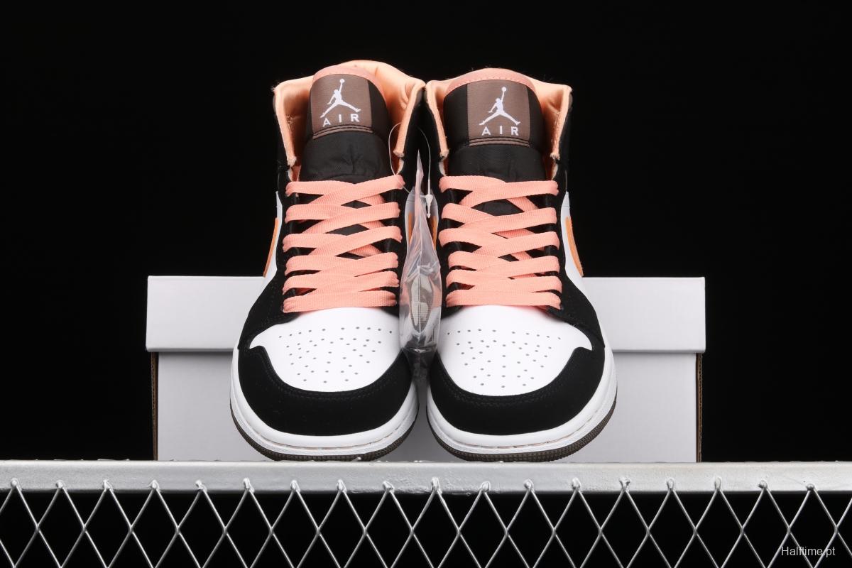 Air Jordan 1 Mid black pink peach goddess festival basketball shoes DH0210-100