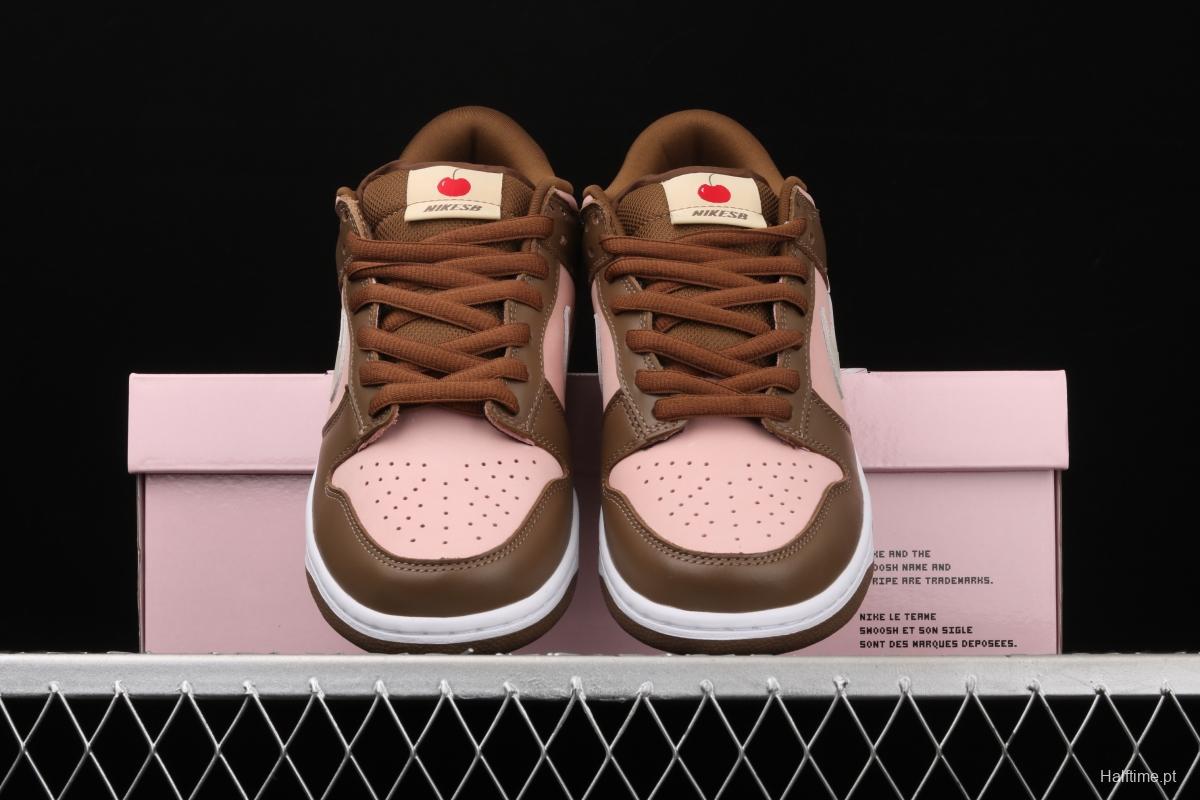 Stussy x SB DUNK Low Pro Cherry cherry pink brown skateboard shoes with low uppers 304292-671