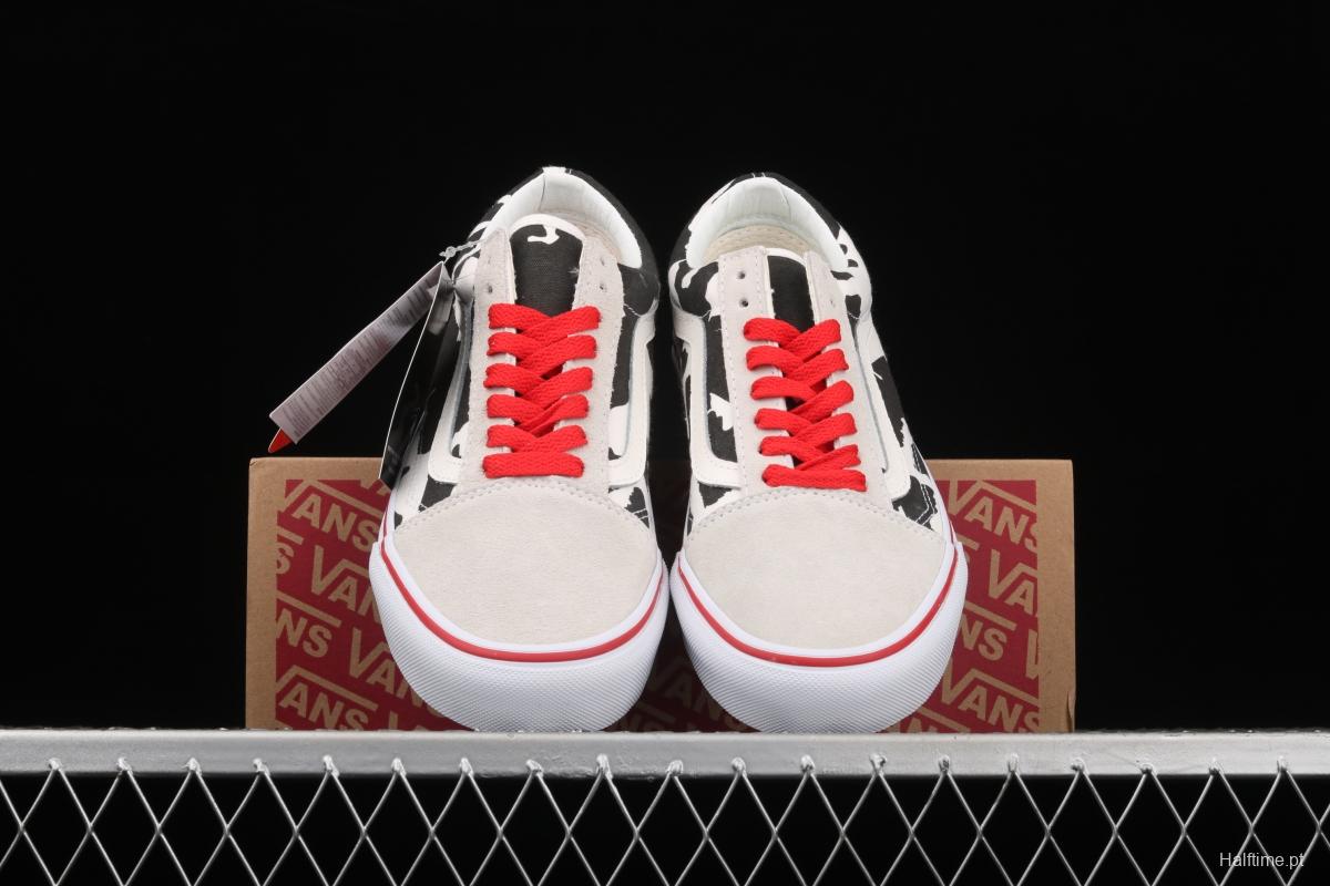 Vans Old Skool customized electric embroidery version of milk white cow low-side vulcanized skateboard shoes