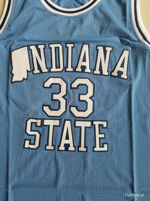 Larry Bird 33 Indiana State College Light Blue Basketball Jersey