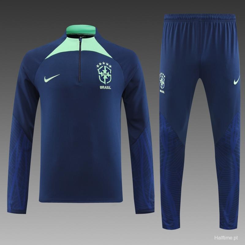 2022 Brazil Navy Half Zipper Tracksuit