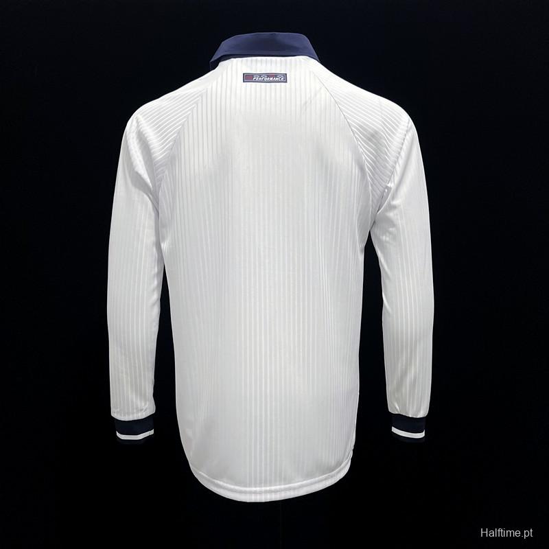 Long Sleeve Retro 1998 England Home Soccer Jersey