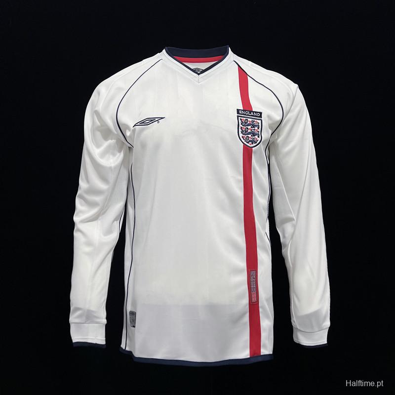 Long Sleeve Retro 2002 England Home Soccer Jersey