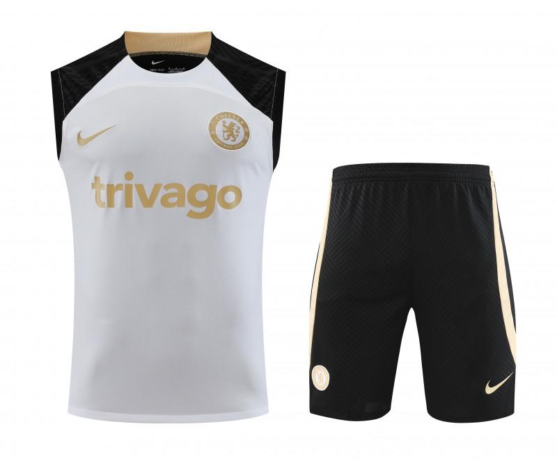 23-24 Chelsea White Black Vest Jersey+Shorts