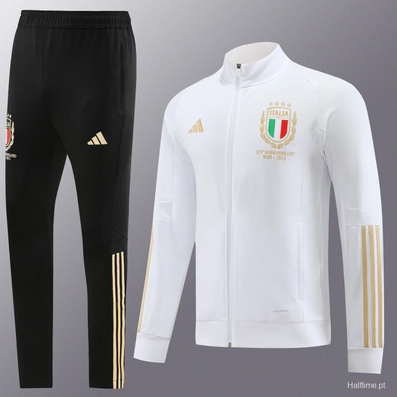 2023 Italy 125th Anniversary White Full Zipper Hooide Jacket+Pants