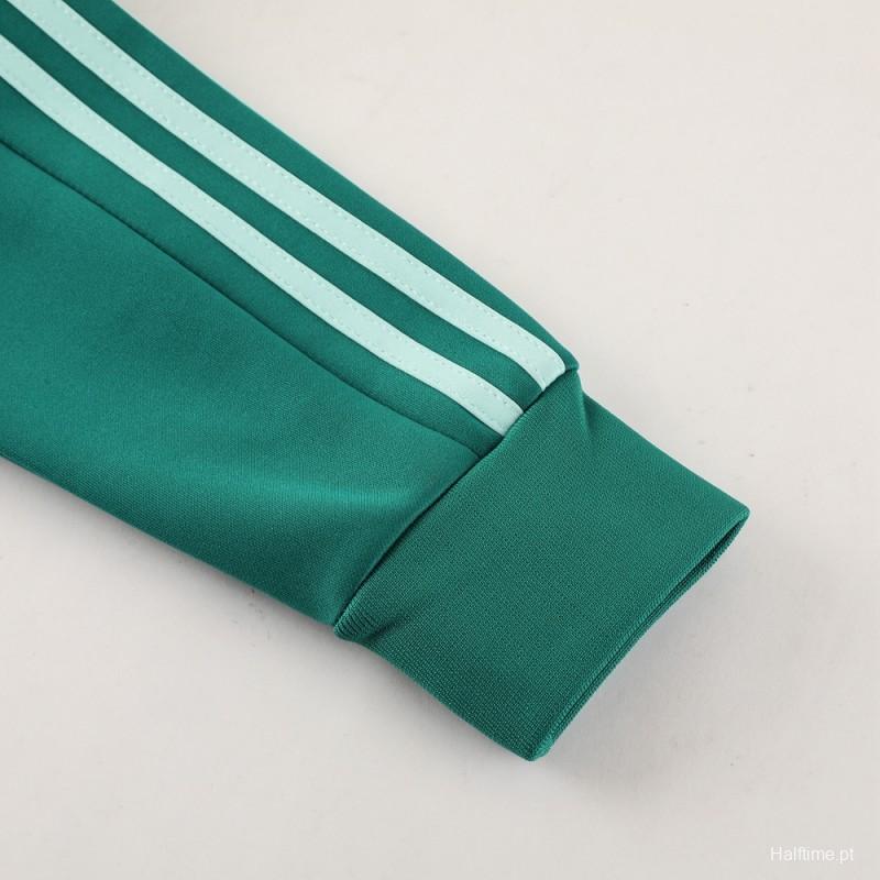 23/24 Adidas White/Green Full Zipper Hooide Jacket+Pants