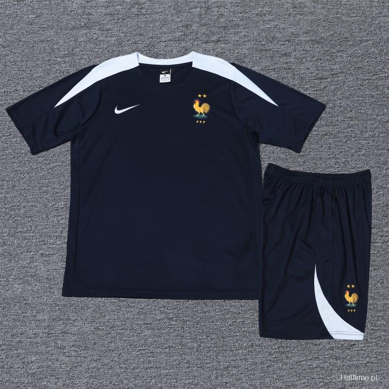 2024 France Cotton Navy Short Sleeve Jersey+Shorts