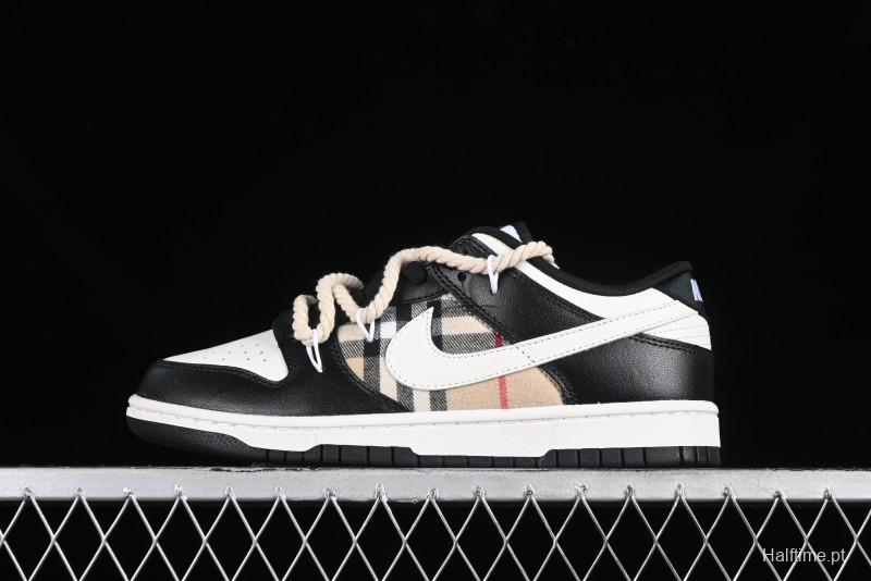 Nike Dunk Low SB Deconstructed Lace-Up Casual Sneakers with Scottish Plaid and Hemp Rope Design - DD1391-100