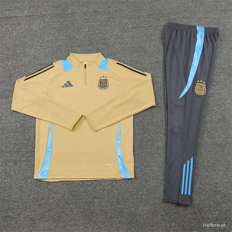 2024 Argentina Golden Half Zipper Jacket+Long Pants