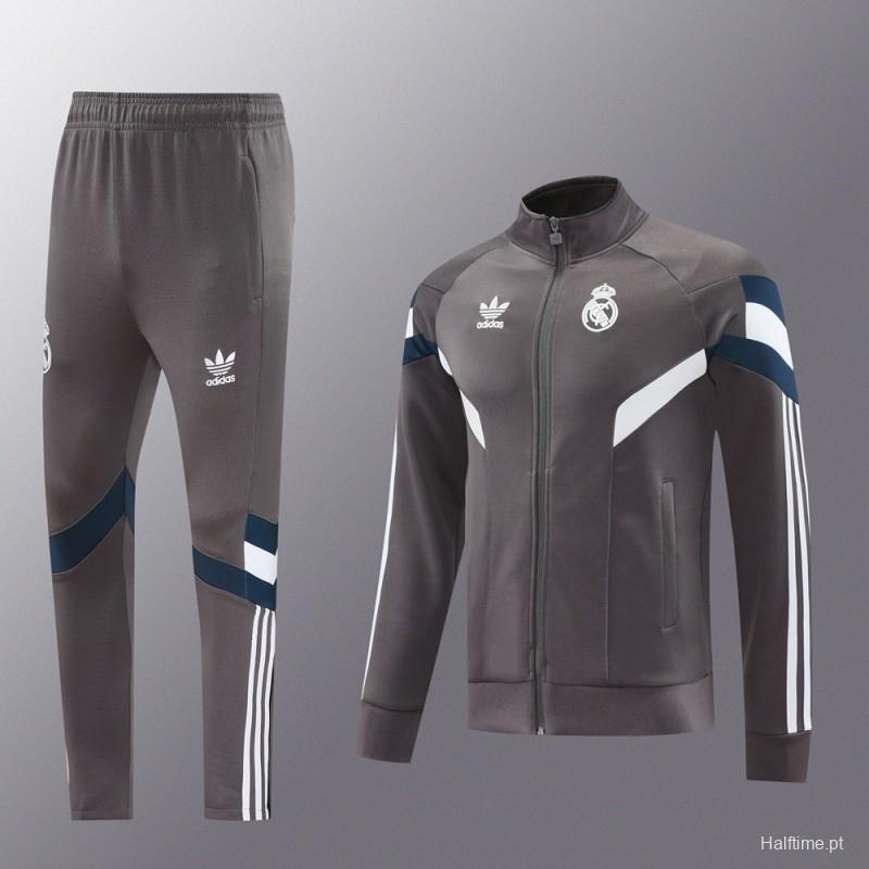 24/25 Real Madrid Grey Full Zipper Jacket +Long Pants