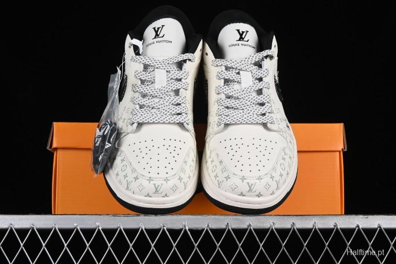 Nike Air Jordan 1 Low LV Collaboration - Black Denim Print Custom High-End Basketball Shoes - SJ9950-006