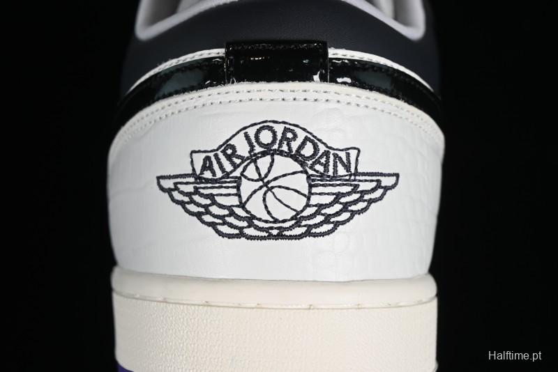 Nike Air Jordan 1 Low SE Casual Sneakers in Black White with Metallic Purple Accents - HF5759-101