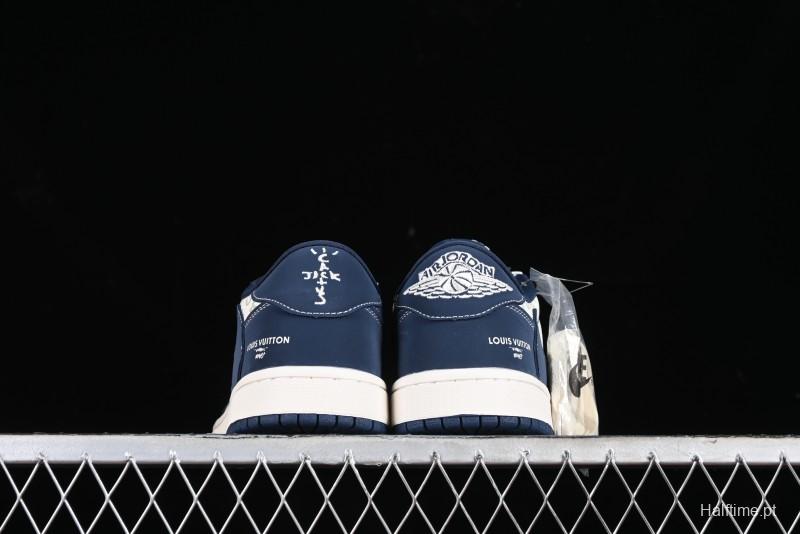 Nike Travis Scott x Fragment Design x Air Jordan 1 Low OG SP AJ1 LV Collaboration Deep Blue Low-top Casual Sneakers - LX1988-103