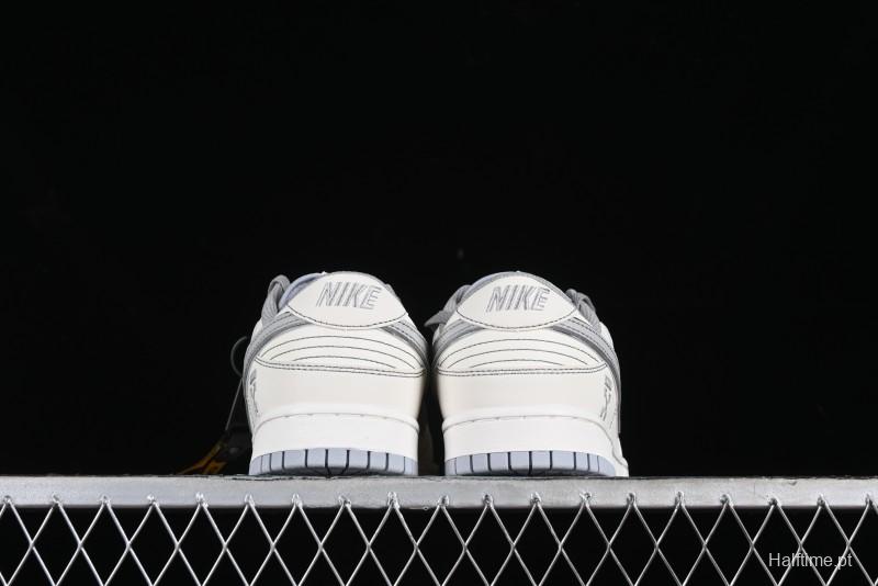 Nike SB Dunk Low OFF-WHITE Collaboration - Light Beige Grey Check Anniversary High-End Custom Low-Top Casual Sneakers - DJ2024-001