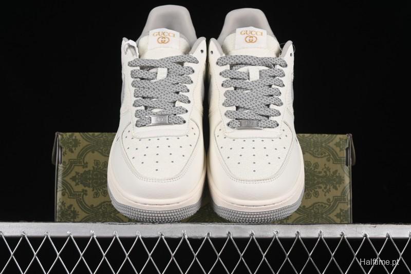 Nike Air Force 1 '07 Low Gucci Collaboration - Beige Grey Linen Casual Sneakers - XZ3398-688