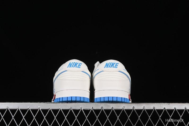 Nike SB Dunk Low Supreme Collaboration - Cream White with Sky Blue Swoosh Anniversary Customized Low-Top Casual Skate Shoes - DJ2024-012