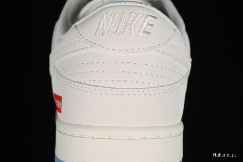 Nike SB Dunk Low Supreme Collaboration - Light Blue Double Swoosh Anniversary Customized Low-Top Casual Sneakers - BB8675-108