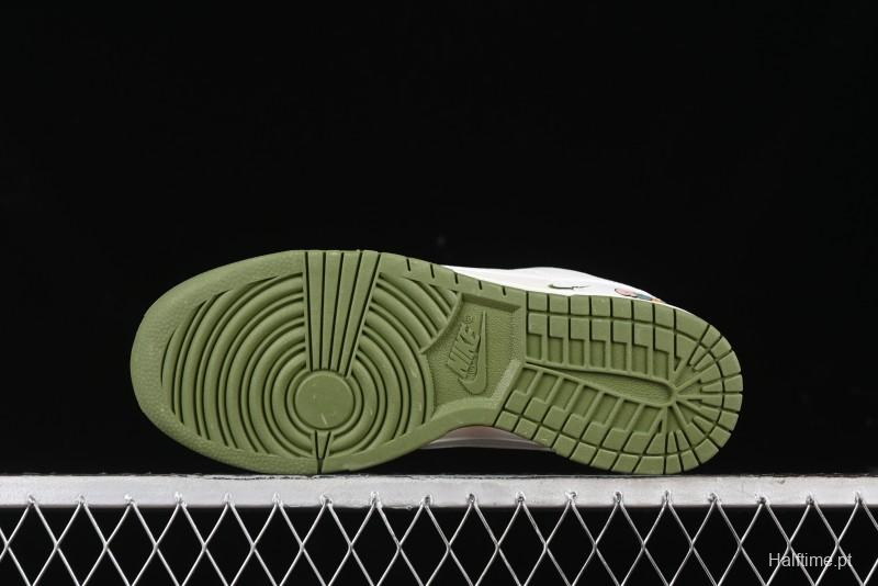 Nike SB Dunk Low Gucci Collaboration - Off White with Green Swoosh Anniversary High-End Custom Low-Top Casual Skate Shoes - KK1888-007