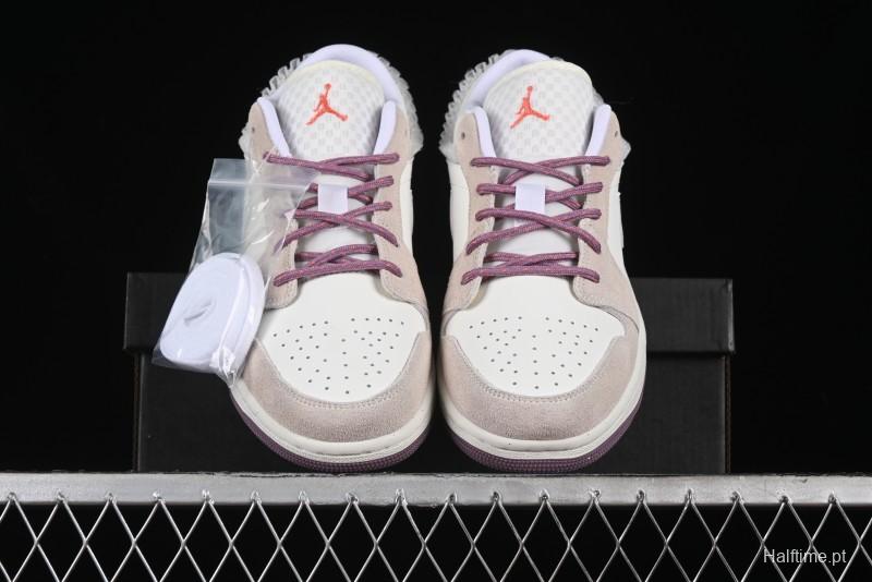 Nike Air Jordan 1 Low Retro Casual Sneakers with Smooth Leather and Suede - FQ8094-100