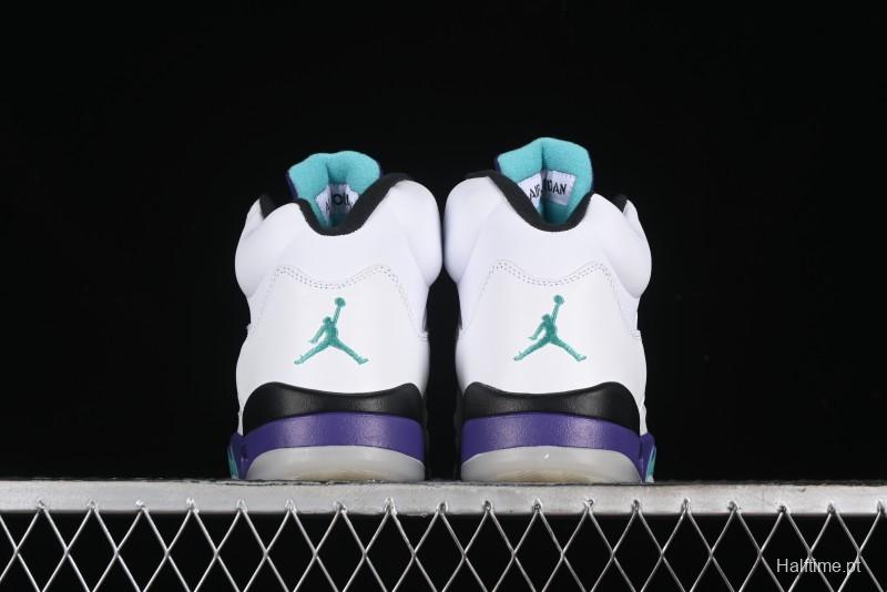 Nike Air Jordan 5 Retro Sneakers in White and Purple Grape Colorway - 136027-108