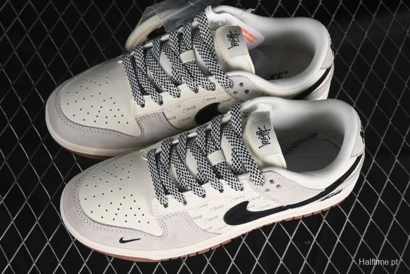 Nike SB Dunk Low Stussy Collaboration - Grey Black Checkerboard Gum Sole Anniversary Custom Low-Top Casual Skate Shoes - CF3688-031