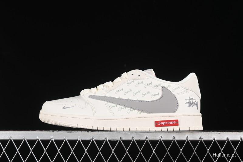 Nike Travis Scott x Fragment Design x Air Jordan 1 Low OG SP AJ1 Retro Sneakers with Reverse Swoosh - SJ2068-115