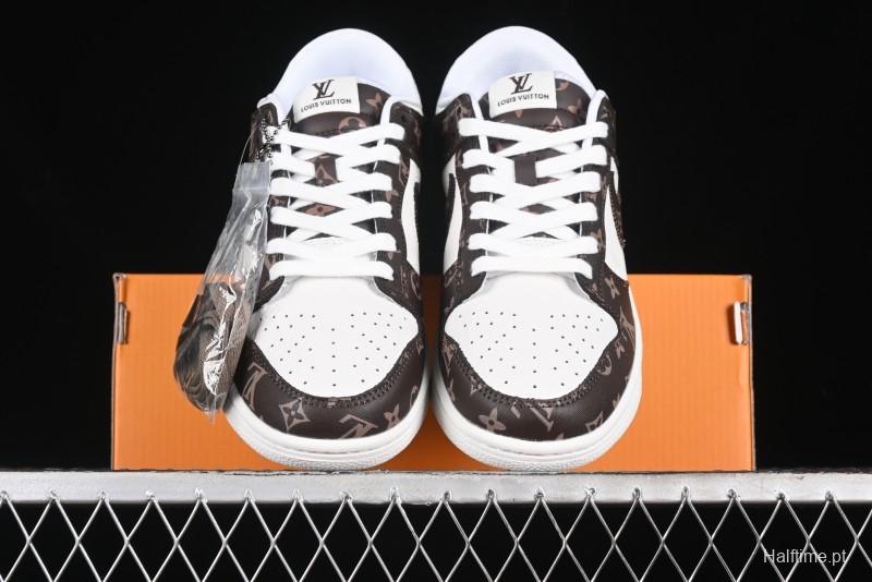 Nike SB Dunk Low LV Collaboration - Embossed White Brown Print Anniversary High-End Custom Low-Top Casual Sneakers - DQ1098-360