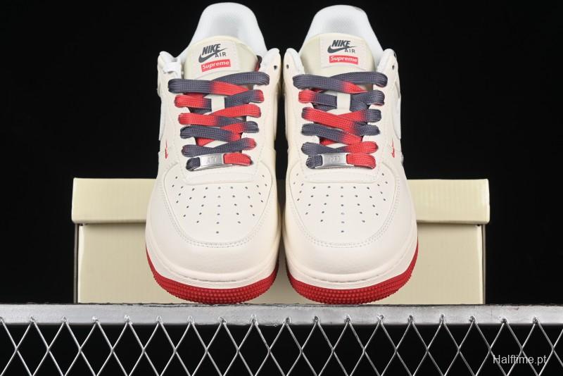 Nike Air Force 1 '07 Low Supreme Collaboration - Beige Red Blue Colorblock Casual Sneakers - XZ6188-228