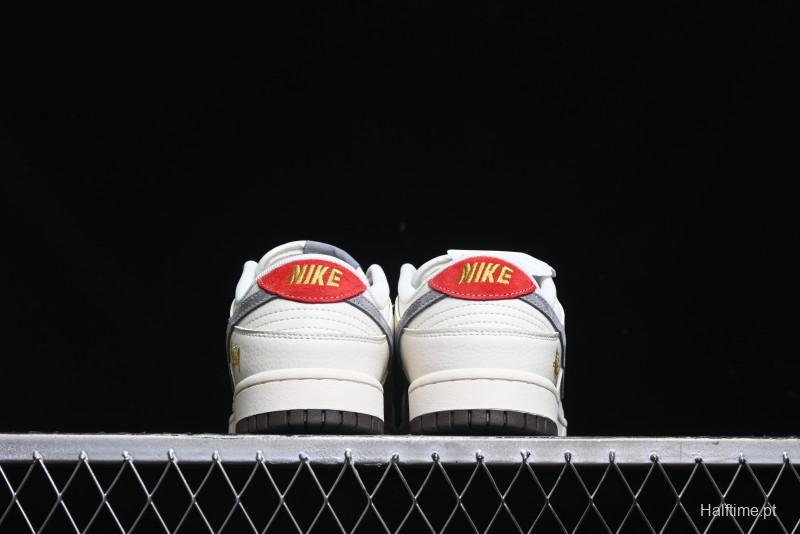 Nike SB Dunk Low Stussy Collaboration - Beige Grey Gold Embroidery Anniversary High-End Custom Low-Top Casual Skate Shoes - XS1086-001