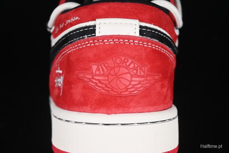 Nike Air Jordan 1 Low Stussy Collaboration - Black Red Custom High-End Retro Basketball Shoes - SJ9950-048