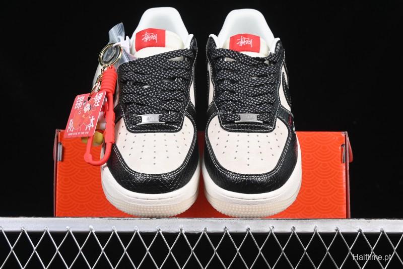 Nike Air Force 1 '07 Low Stussy Collaboration Year of the Snake Limited Edition Black Snake Dual-Color Casual Sneakers - HH7518-034