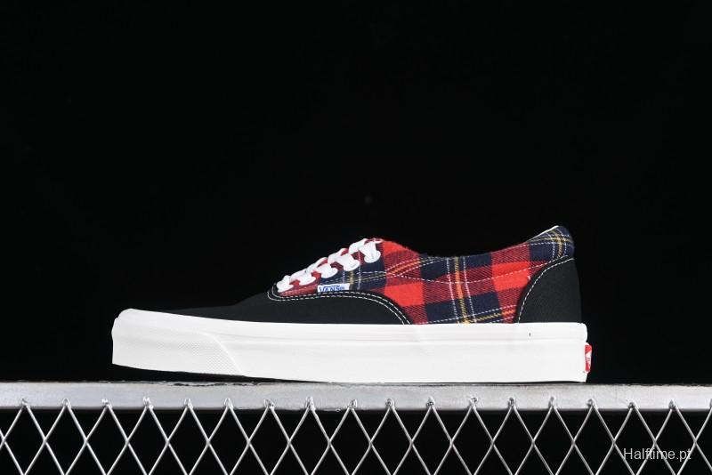 Vans Era Low-Top Skate Shoes with Black Canvas and Red Scottish Plaid Checkered Design - VN0A2RR1QWP