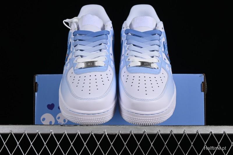 Nike Air Force 1 '07 Low Witch Collaboration Custom Leather Sneakers with Skull Design and Gradient White-Blue - CW2288-111