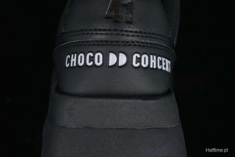 Choco Concert Leather Round Square Asymmetric Fashion Sneakers Black - AJE5