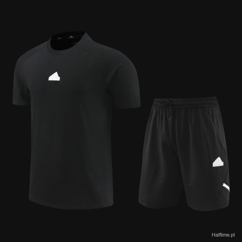 23/24 Adidas Black Cotton Short Sleeve Jersey+Shorts